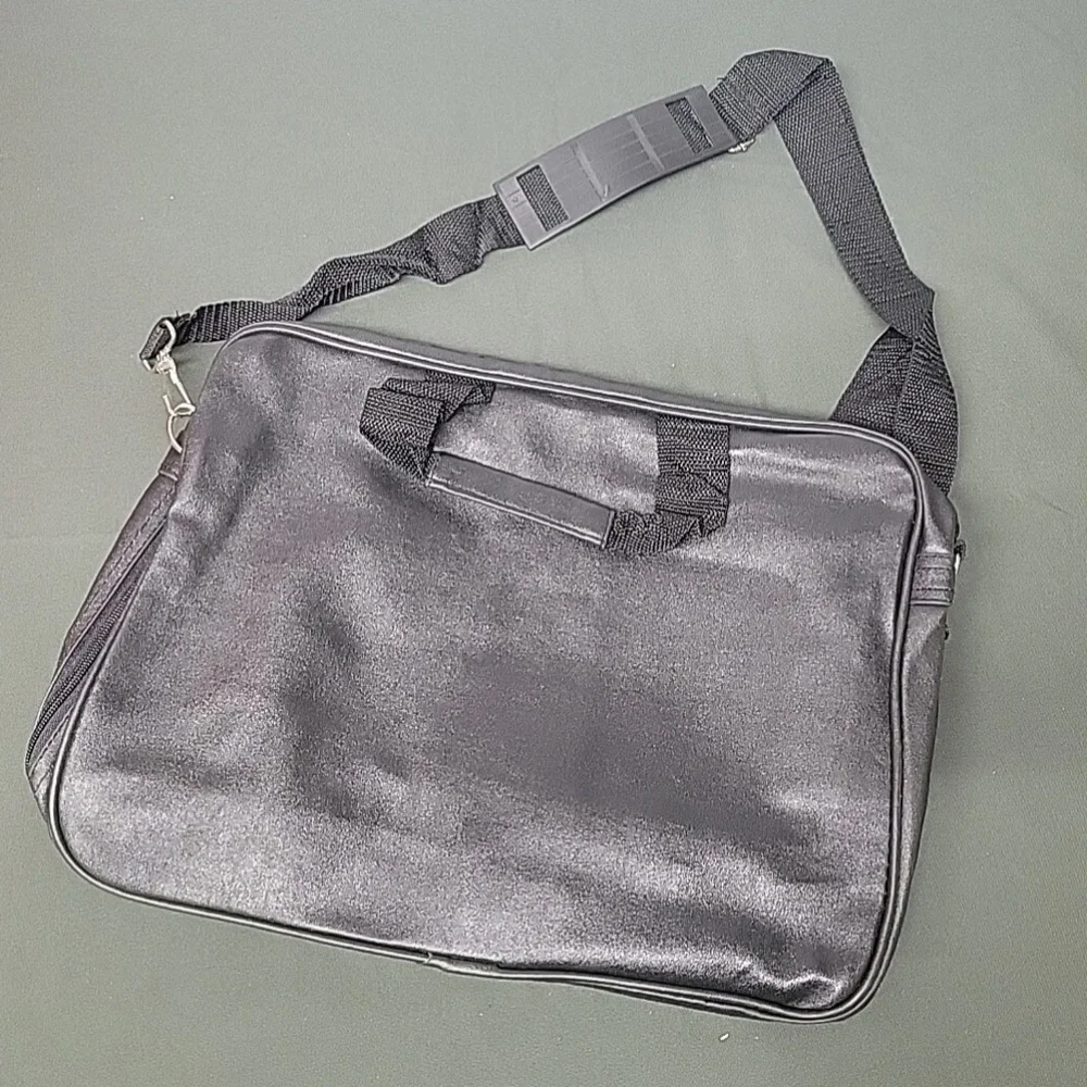 Black Leather-Look Soft Side Briefcase Travel Bag Multi-Compartment With Strap